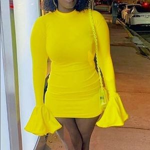 Yellow Wide Sleeve Mini Dress